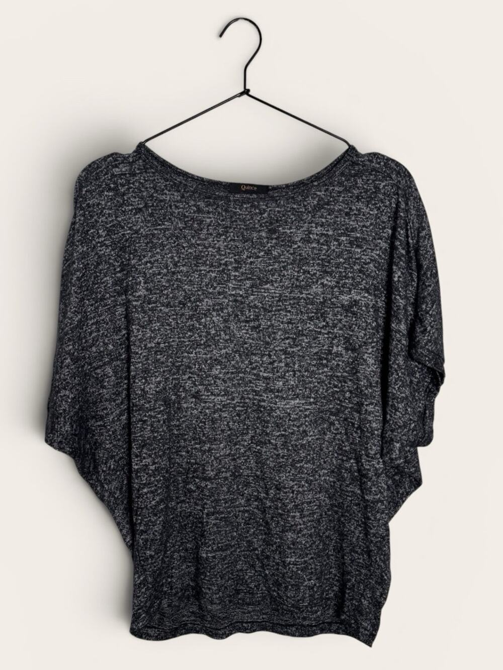 Quince Flow Knit Short Sleeve Blouse Heather Charcoal Gray Dolman Sleeve